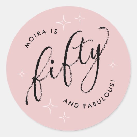 Vijftig en Fabulous Modern Dusty Pink 50th Verjaar Ronde Sticker (Voorkant)