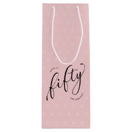 Vijftig en Fabulous Modern Dusty Pink 50th Verjaar Wijn Cadeautas