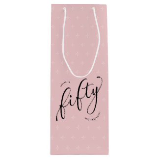 Vijftig en Fabulous Modern Dusty Pink 50th Verjaar Wijn Cadeautas