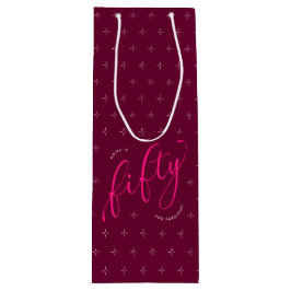 Vijftig en Fabulous Modern Heet Roze 50ste Verjaar Wijn Cadeautas