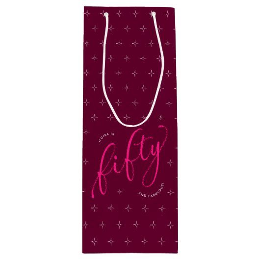 Vijftig en Fabulous Modern Heet Roze 50ste Verjaar Wijn Cadeautas (Voorkant)