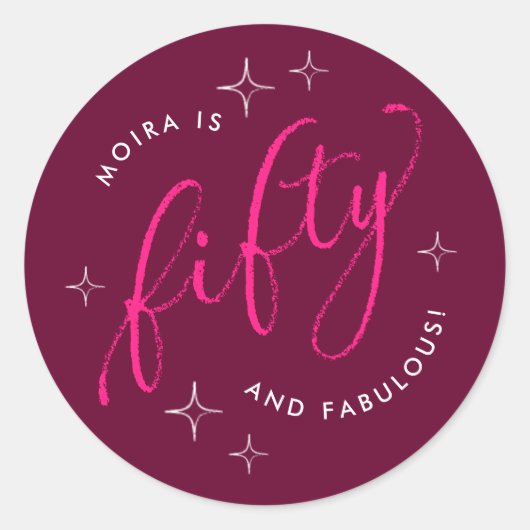 Vijftig en Fabulous Modern Roze 50ste Verjaardag Ronde Sticker (Voorkant)
