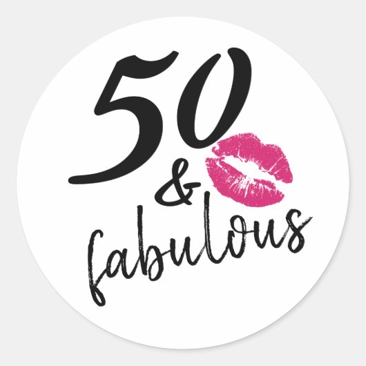 Vijftig en Fabulous Modern Script Kiss lipstick Ronde Sticker (Voorkant)