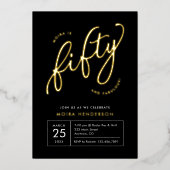Vijftig en Fabulous Modern Zwart 50ste verjaardag  Folie Uitnodiging (Voorkant)