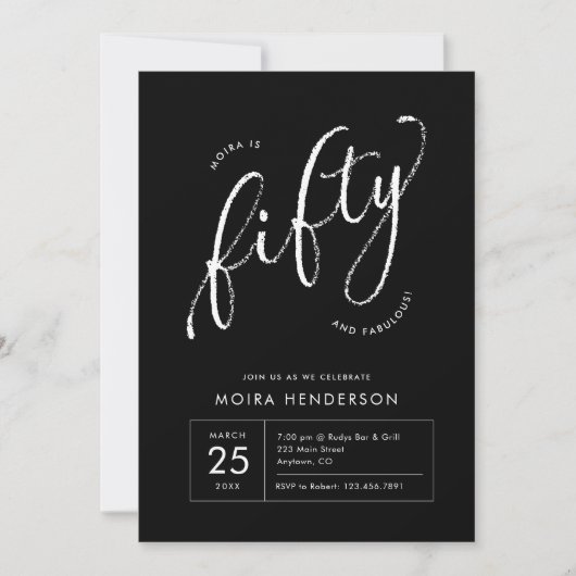 Vijftig en Fabulous Modern Zwart 50ste verjaardag Kaart (Voorkant)