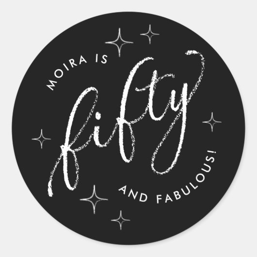 Vijftig en Fabulous Modern Zwart 50ste verjaardag Ronde Sticker (Voorkant)