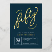 Vijftig en Fabulous Moderne Marine 50ste verjaarda Folie Uitnodiging (Voorkant)