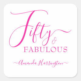 Vijftig en Fabulous Naam 50e Verjaardagsfeestje Vierkante Sticker