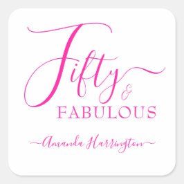 Vijftig en Fabulous Naam 50e Verjaardagsfeestje Vierkante Sticker