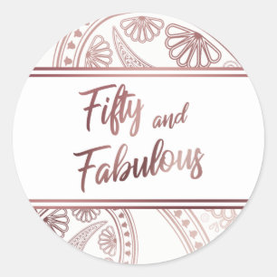Vijftig en Fabulous Nep Rose Goud & Witte Paisley Ronde Sticker