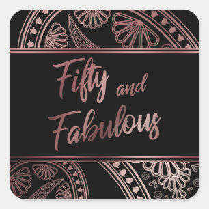 Vijftig en Fabulous Nep Rose Goud & Zwarte Paisley Vierkante Sticker