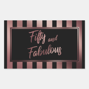 Vijftig en Fabulous Nep Rose Goud & Zwarte Strepen Rechthoekige Sticker