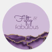 Vijftig en Fabulous Paarse Gouden Brief Favor Ronde Sticker (Voorkant)