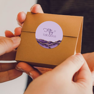 Vijftig en Fabulous Paarse Gouden Letter Favor Ronde Sticker