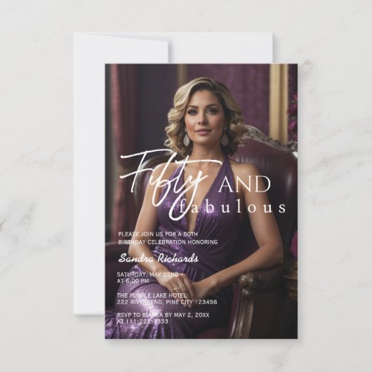 Vijftig en Fabulous Paarse Roos 50e Verjaardag Kaart (Voorkant)