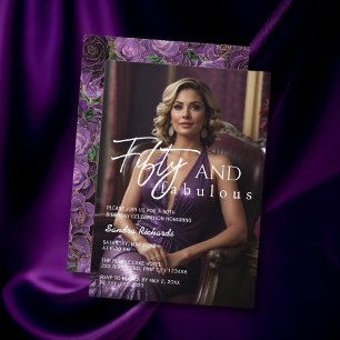 Vijftig en Fabulous Paarse Roos 50e Verjaardag Kaart