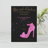 Vijftig en Fabulous Pink and Black Birthday Kaart (Staand voorkant)