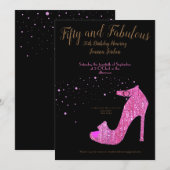 Vijftig en Fabulous Pink and Black Birthday Kaart (Voorkant / Achterkant)