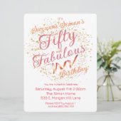 Vijftig en Fabulous Pink and Gold Sparkle Kaart (Staand voorkant)