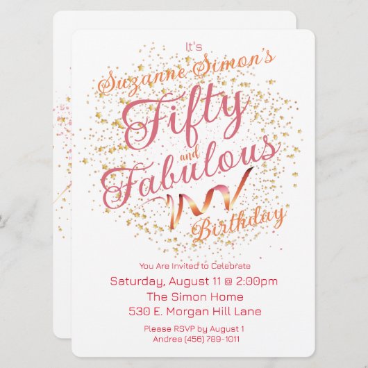 Vijftig en Fabulous Pink and Gold Sparkle Kaart (Voorkant / Achterkant)