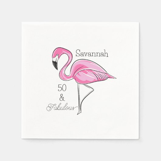 Vijftig en Fabulous Pink Flamingo Custom Servet (Voorkant)