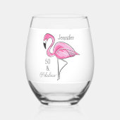 Vijftig en Fabulous Pink Flamingo Custom Wijnglas Zonder Voet (Voorkant)