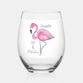Vijftig en Fabulous Pink Flamingo Custom Wijnglas Zonder Voet (Achterkant)