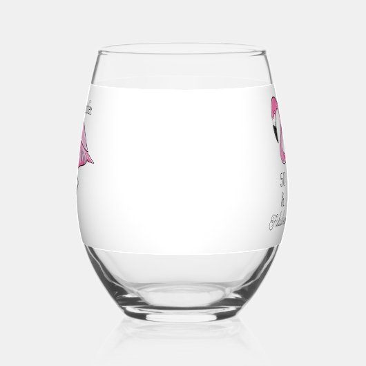 Vijftig en Fabulous Pink Flamingo Custom Wijnglas Zonder Voet (Links)