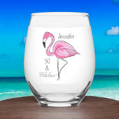 Vijftig en Fabulous Pink Flamingo Custom Wijnglas Zonder Voet