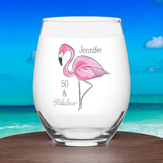 Vijftig en Fabulous Pink Flamingo Custom Wijnglas Zonder Voet