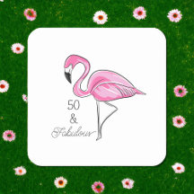 Vijftig en Fabulous Pink Flamingo Onderzetters