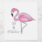 Vijftig en Fabulous Pink Flamingo Onderzetters Wijn Etiket (Enkel label)