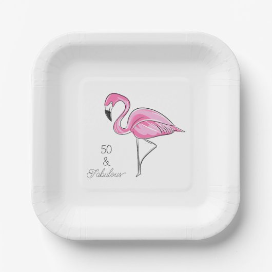 Vijftig en Fabulous Pink Flamingo Papieren Bordje (Voorkant)