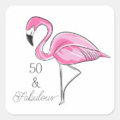 Vijftig en Fabulous Pink Flamingo Vierkante Sticker (Voorkant)