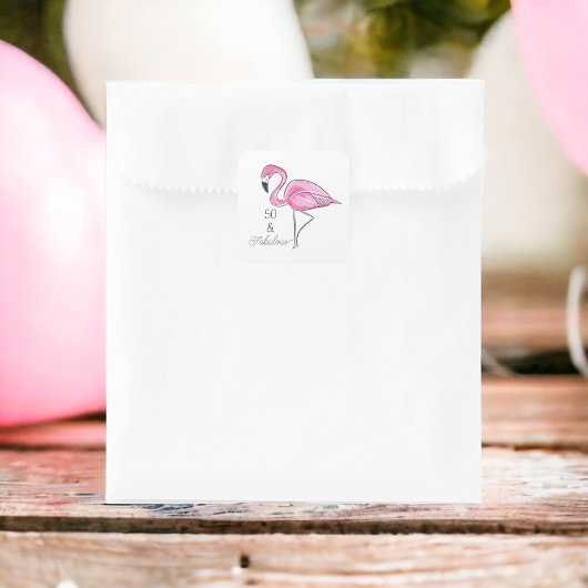 Vijftig en Fabulous Pink Flamingo Vierkante Sticker