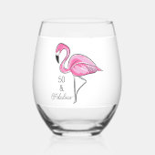 Vijftig en Fabulous Pink Flamingo Wijnglas Zonder Voet (Voorkant)