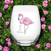 Vijftig en Fabulous Pink Flamingo Wijnglas Zonder Voet
