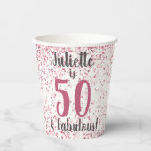 Vijftig en Fabulous Pink Glitter Confetti Birthday Papieren Bekers (Voorkant)