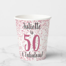 Vijftig en Fabulous Pink Glitter Confetti Birthday Papieren Bekers