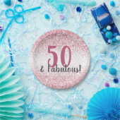Vijftig en Fabulous Pink Glitter Confetti Birthday Papieren Bordje (Feest)