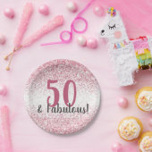 Vijftig en Fabulous Pink Glitter Confetti Birthday Papieren Bordje (Feest)