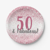 Vijftig en Fabulous Pink Glitter Confetti Birthday Papieren Bordje (Voorkant)