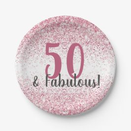 Vijftig en Fabulous Pink Glitter Confetti Birthday Papieren Bordje