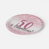 Vijftig en Fabulous Pink Glitter Confetti Birthday Papieren Bordje (Gekanteld)