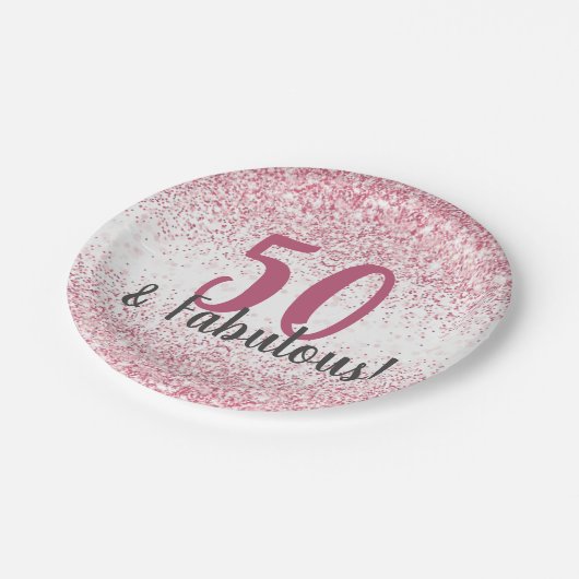 Vijftig en Fabulous Pink Glitter Confetti Birthday Papieren Bordje (Gekanteld)