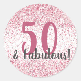 Vijftig en Fabulous Pink Glitter Confetti Birthday Ronde Sticker