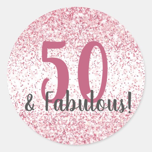 Vijftig en Fabulous Pink Glitter Confetti Birthday Ronde Sticker (Voorkant)