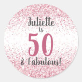 Vijftig en Fabulous Pink Glitter Confetti Birthday Ronde Sticker (Voorkant)