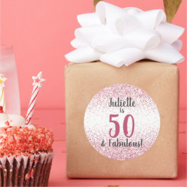 Vijftig en Fabulous Pink Glitter Confetti Birthday Ronde Sticker