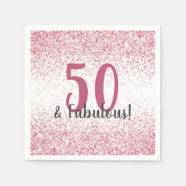 Vijftig en Fabulous Pink Glitter Confetti Birthday Servet